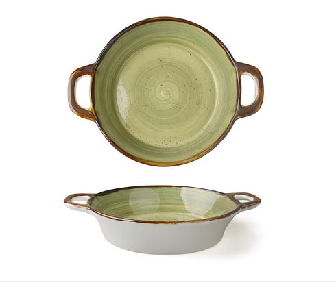 Tegamino 2 manici cm.20 verde in porcellana