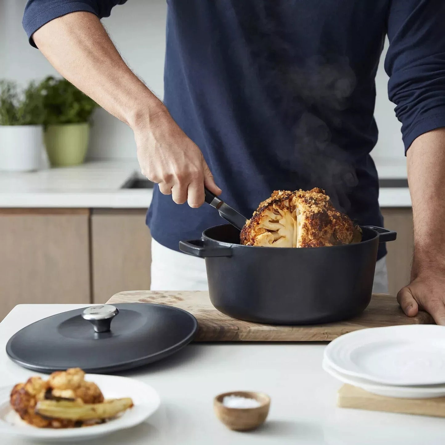 Fissler Casseruola in Ghisa Pentola Stufato Forno Sicuro Coperchio Autocostruzione 24cm 4,2L
