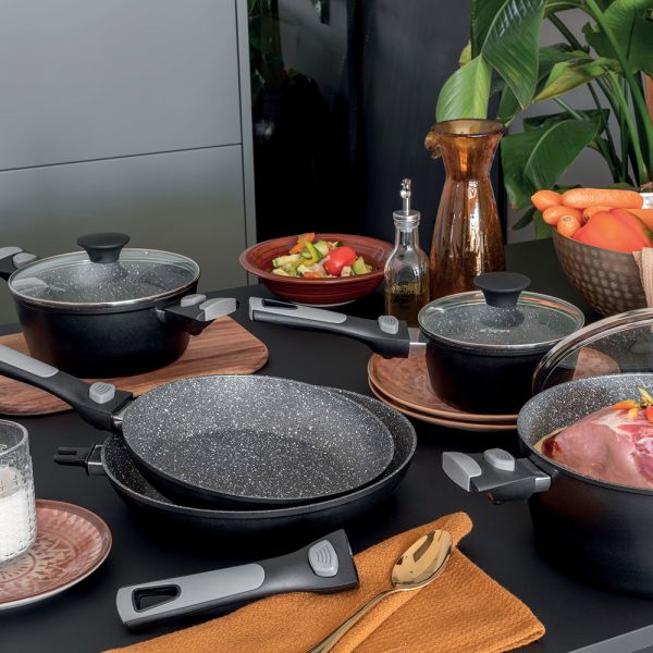 Casseruola con coperchio 20 cm Alluminio Nero Linea Space Saving