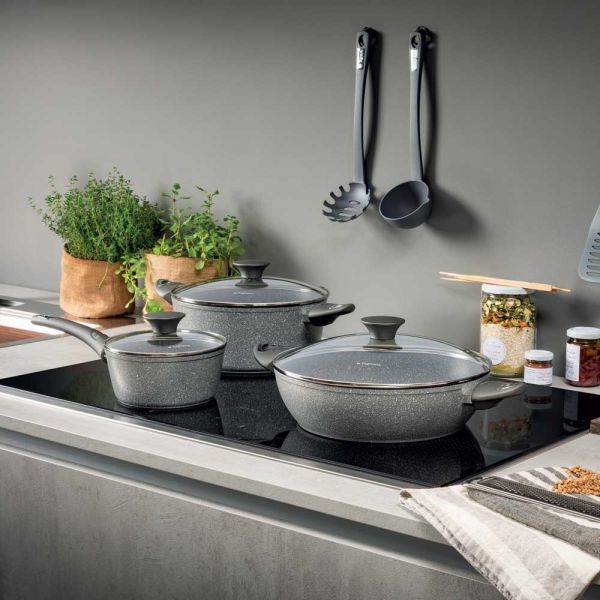 PURE ROQ - Casseruola con coperchio Alluminio 24 cm x H 10,8 cm Alluminio Grigio Linea Pure Roq